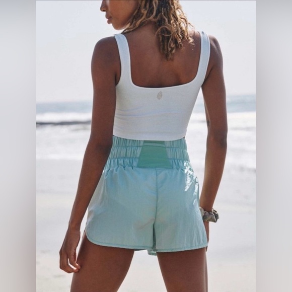 Free People FP Movement Way Home Big Logo Shorts in Turquoise Mint NWT - Picture 4 of 4